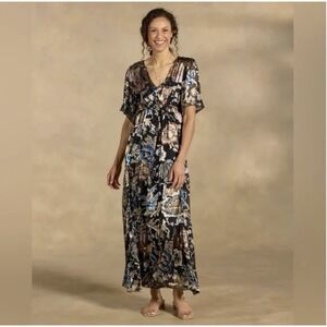 Johnny Was Melina Floral Maxi Dress XS Black Multicolor Velvet Burnout Metallic